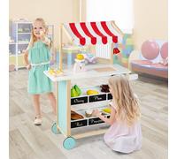 Costway Carretto dei gelati con ripiani di legno per bambini +3 anni, Supermercato per bambini con 6 gelati giocattolo Rosso