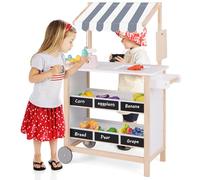 COSTWAY Carretto dei Gelati in Legno per Bambini, con 6 Gelati Giocattolo, Bilancia a Forma di A, Campanello Funzionante, Gelateria per Bambini + 3 Anni, 79 x 29 x 100 cm (Bianco)