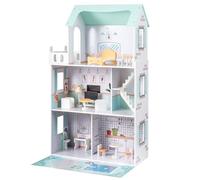 COSTWAY Casa delle Bambole a 3 Piani in Legno, Casa Barbie con Scale e 17 Pezzi di Mobili Completi, Villa da Principessa Fai-da-Te Giocattolo per Bambini 3+ Anni, 74,5 x 63 x 120,5 cm (Verde)