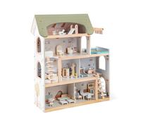 COSTWAY Casa delle Bambole in Legno, Casa Bambole con 4 Piani, 6 Stanze, Terrazza, Piscina e Scale, Casetta Giocattolo Educativo con 33 Mobili Accessori, per Bambini 3+ Anni, 63 x 25 x 78 cm (Verde)
