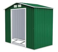 COSTWAY Casetta da Giardino 2,37㎡, Capanno da Esterno in Lamiera Zincata Resistente alle Intemperie con Base, Porte Scorrevoli, Maniglie, Sfoghi e Tettoia, 213 x 127 x 185 cm (Verde Scuro)