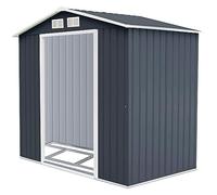COSTWAY Casetta da Giardino 2,37㎡, Capanno da Esterno in Lamiera Zincata Resistente alle Intemperie con Base, Porte Scorrevoli, Maniglie, Sfoghi e Tettoia, 213 x 127 x 185 cm (Grigio Scuro)