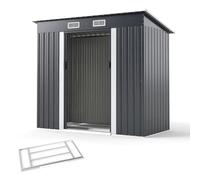 COSTWAY Casetta da Giardino, Capanno da Esterno con Tetto Inclinato, Porta Scorrevole e Prese d'Aria, Struttura in Metallo Zincato, Casetta Porta Attrezzi da Cortile, Prato e Patio
