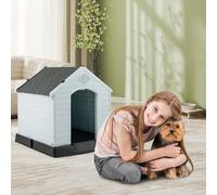 Costway Casetta impermeabile e ventilata per cani, Cuccia con valvole d’aria e pavimento rialzato Grigio