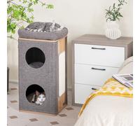 Costway Casetta per gatti a 3 piani con tiragraffi 2 scomparti coperti cuccia 3 materassini, Casa gatti moderna Grigio