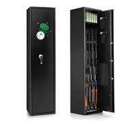 COSTWAY Cassaforte per 5 Fucili e Pistole Domestiche, Armadio per Armi Lunghe Pesante con Serratura Biometrica Impronta Digitale, Tastierino Digitale e Chiavi Emergenza, Tasca di Stoccaggio Integrata