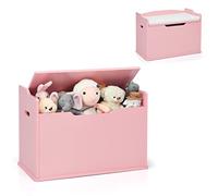 COSTWAY Cassapanca Portagiochi con Cuscino, Contenitore Porta Giochi in Legno, Cassa Panca per Bambini con Schienale e Cerniera di Sicurezza, per Cameretta, 74 x 39 x 52 cm (Rosa)