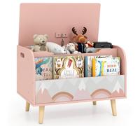 COSTWAY Cassapanca Portaoggetti per Bambini, con Libreria, Organizer per Giocattoli con 4 Gambe in Legno Massello e Coperchio Ribaltabile, per Sala Giochi e Asilo, 60x40x43 cm (Rosa)
