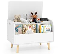 COSTWAY Cassapanca Portaoggetti per Bambini, con Libreria, Organizer per Giocattoli con 4 Gambe in Legno Massello e Coperchio Ribaltabile, per Sala Giochi e Asilo, 60x40x43 cm (Bianco)