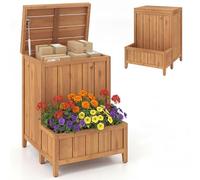 COSTWAY Cassetta Postale Individuale con Orto Rialzato da Giardino, in Legno Massello, Multiuso Baule Contenitore con Coperchio da Esterno, Porta Pacchi, Utensili, Piante, per Balcone, Terrazza