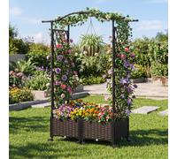 Costway Cassette per piante con irrigazione automatica graticcio e tetto, letto da giardino rialzato su ruote bloccatili rattan impermeabile Marrone