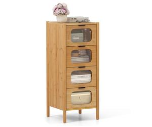 COSTWAY Cassettiera a 4 Cassetti in Bambù e Vetro, Cassettiera Alta per Camera da Letto, Credenza Salvaspazio per Soggiorno, Ingresso e Corridoio, 40 x 40 x 97 cm, Naturale