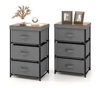 COSTWAY Cassettiera in Tessuto, Mobile con 3 Cassetti e Struttura Robusta in Metallo, Armadio per Camera da Letto, Soggiorno, Ingresso, 40 x 30 x 62 cm (Grigio 2 Pezzi)