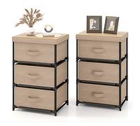 COSTWAY Cassettiera in Tessuto, Mobile con 3 Cassetti e Struttura Robusta in Metallo, Armadio per Camera da Letto, Soggiorno, Ingresso, 40 x 30 x 62 cm (Caffè 2 Pezzi)