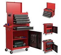 COSTWAY Cassettiera Portautensili a 4 Cassetti, Carrello per Attrezzi con Ruote Bloccabili Ripiano Regolabile e Rivestimento Antiscivolo, 59 x 28 x 102 cm (Nero + Rosso)