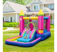 Costway Castello gonfiabile 4-in-1 a tema principessa per bambini con scivolo, Castello gonfiabile casa da salto per interni e esterni Colorato