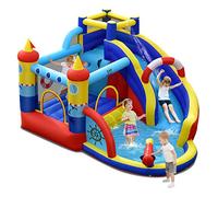 COSTWAY Castello gonfiabile 6 in 1 per il parco acquatico con scivolo, piscina e cannone dell'acqua, per esterni, per bambini, giardino (360 x 290 x 200 cm)