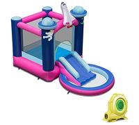 COSTWAY Castello Gonfiabile con Piscina, Casa Gonfiabile per Bambini con Borsa per il Trasporto e Paletti, Ideale per Interni ed Esterni per 3 Bambini di 3-10 Anni (Con soffiatore)