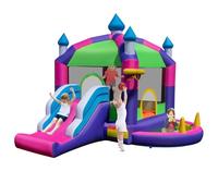 COSTWAY Castello Gonfiabile con Tettuccio, Casa Gonfiabile con Scivolo, Trampolino e Canestro da Basket, per 2 Bambini di 3-10 Anni, 385 x 332,5 x 300 cm