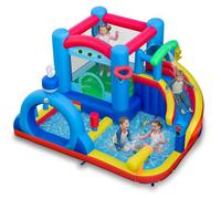 COSTWAY Castello Gonfiabile per Bambini, Casa Gonfiabile con Piscina, Cannone d'Acqua, Gioco con Anelli, Gioco a Bersaglio e Parete d'Arrampicata, Parco Acquatico da 3-12 Anni per Esterno
