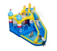 COSTWAY Castello Gonfiabile per Bambini, Casa Gonfiabile con Piscina Splash, Cannone d'Acqua, Area di Rimbalzo, Scivolo Lungo, Parete d'Arrampicata, per Bambini 3-12 Anni (Senza Soffiatore)