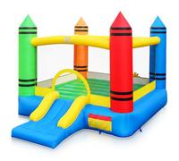 COSTWAY Castello Gonfiabile per Bambini, Casa Gonfiabile con Salto e Scivolo, Borsa di Trasporto e Kit di Riparazione, per 2 Bambini 3-12 Anni, Adatto per Esterno e Interno