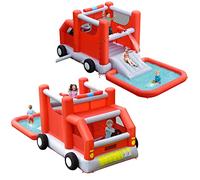 COSTWAY Castello Gonfiabile per Bambini, Casa Gonfiabile con Scivolo, Piscina, Area per Saltare, con Borsa di Trasporto e Kit di Riparazione, per 3 Bambini di 3-10 Anni