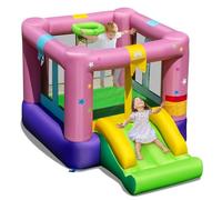 COSTWAY Castello Gonfiabile per Bambini, Castello con Trampolino, Scivolo e Canestro da Basket, Casa Gonfiabile Senza Ventilatore per Feste di Compleanno e Matrimonio, 240 x 174 x 143 cm