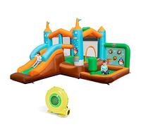 COSTWAY Castello gonfiabile per Bambini, Con Scivolo, Trampolino, Canestro da Basket e Sacco da Box, per 3 Bambini di 3-12 Anni, Con Borsa di Trasporto e Kit di Riparazione (Con soffiatore)