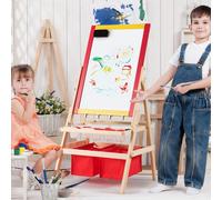 Costway Cavalletto per bambini 3 in 1 in legno con accessori completi, 39x59cm Lavagna e lavagna bianca double face