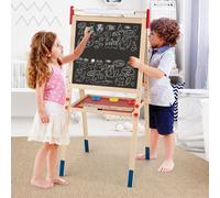 Costway Cavalletto per bambini 3 in 1 in legno con accessori completi, Lavagna e lavagna bianca double face regolabili 50x47cm