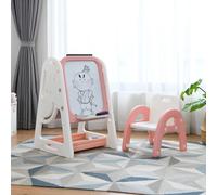 Costway Cavalletto per dipingere 2 in 1 per bambini, Lavagna double face e libreria per bambini con sedia, Rosa
