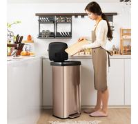 Costway Cestino dell'immondizia in acciaio inox con coperchio con chiusura automatica, Bidone della spazzatura 68L Rosa dorato