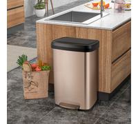 Costway Cestino dell'immondizia in acciaio inox con coperchio con chiusura automatica, Bidone della spazzatura 50L Rosa doratoe