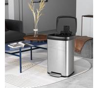 Costway Cestino dell'immondizia in acciaio inox con coperchio con chiusura automatica, Bidone della spazzatura 50L Argento