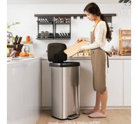 Costway Cestino dell'immondizia in acciaio inox con coperchio con chiusura automatica, Bidone della spazzatura 68L Argento