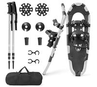 COSTWAY Ciaspole da Neve 4 in 1 per Uomini, Donne e Ragazzi per Scarpe 35-45 in Alluminio con Sistema di Perno Flessibile Doppio, Bastoncini Regolabili e Borsa, Adatte per 30-130 kg (Argento, 53 cm)