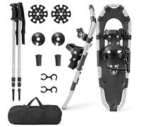 COSTWAY Ciaspole da Neve 4 in 1 per Uomini, Donne e Ragazzi per Scarpe 35-45 in Alluminio con Sistema di Perno Flessibile Doppio, Bastoncini Regolabili e Borsa, Adatte per 30-130 kg (Argento, 78 cm)