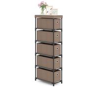 COSTWAY Comò con 5 Cassetti, Cassettiera Stretta in Tessuto con Struttura in Metallo e Legno, Torre Portaoggetti Salvaspazio, per Soggiorno, Camera da Letto e Corridoio (40 x 19 x 100 cm,Marrone)