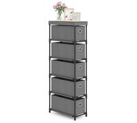 COSTWAY Comò con 5 Cassetti, Cassettiera Stretta in Tessuto con Struttura in Metallo e Legno, Torre Portaoggetti Salvaspazio, per Soggiorno, Camera da Letto e Corridoio (40 x 19 x 100 cm,Grigio)