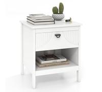 COSTWAY Comodino con cassetto, 2 ripiani, tavolino con ripiano aperto, comodino in legno, comodino, divano letto a molle, per soggiorno, camera da letto, bianco, 45 x 40 x 50 cm (1)