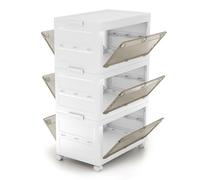 COSTWAY Comodino in Plastica Multipiano con Coperchio 126 L, Scatole Impilabili con 4 Ruote e Freni, Contenitori di Stoccaggio Pieghevole, per Soggiorno, Camera da Letto e Bagno, Bianco (3 Ripiani)