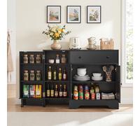 Costway Credenza buffet da cucina con cassetto ripiani anta girevole con ruota, Mobile dispensa da cucina per soggiorno e sala da pranzo Nero