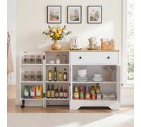 Costway Credenza buffet da cucina con cassetto ripiani anta girevole con ruota, Mobile dispensa da cucina per soggiorno e sala da pranzo Bianco