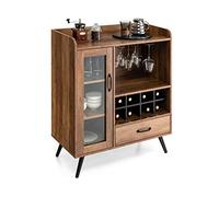 COSTWAY Credenza Cucina con Portabottiglie Rimovibile per 8 Vini e Porta Bicchieri, Mobile Bar in Legno con Anta e Cassetto Portaoggetti, Cantinetta Vino per Cucina, Sala da Pranzo e Soggiorno