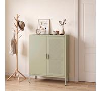 Costway Credenza da cucina in metallo a 2 ante e 4 livelli con 2 ripiani regolabili e porta ventilata, Armadietto moderno per salotto e corridoio Verde Chiaro