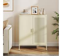 Costway Credenza da cucina in metallo a 2 ante e 4 livelli con 2 ripiani regolabili e porta ventilata, Armadietto moderno per salotto e corridoio Giallo Chiar