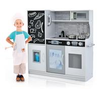 COSTWAY Cucina Giocattolo per Bambini, Cucina Legno per Bambini con Lavagna, Telefono, Microonde e Macchina per Ghiaccio, con Accessori e Suoni Realistici, per 3-6 Anni (Bianco)