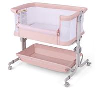 COSTWAY Culla da Affiancare per Neonati, Culla per Bambini con Altezza Regolabile a 6 Livelli, con Mensola Portaoggetti, Materasso e Borsa da Trasporto, per Bambini 0-6 Mesi (Rosa)