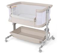 COSTWAY Culla Neonato con Matterasso, Culla Next to Me Piechevole con Altezza Regolabile a 6 Livelli, Lettino Bambino con Mensola Portaoggetti, Borsa da Trasporto, per Bambini 0-6 Mesi (Beige)